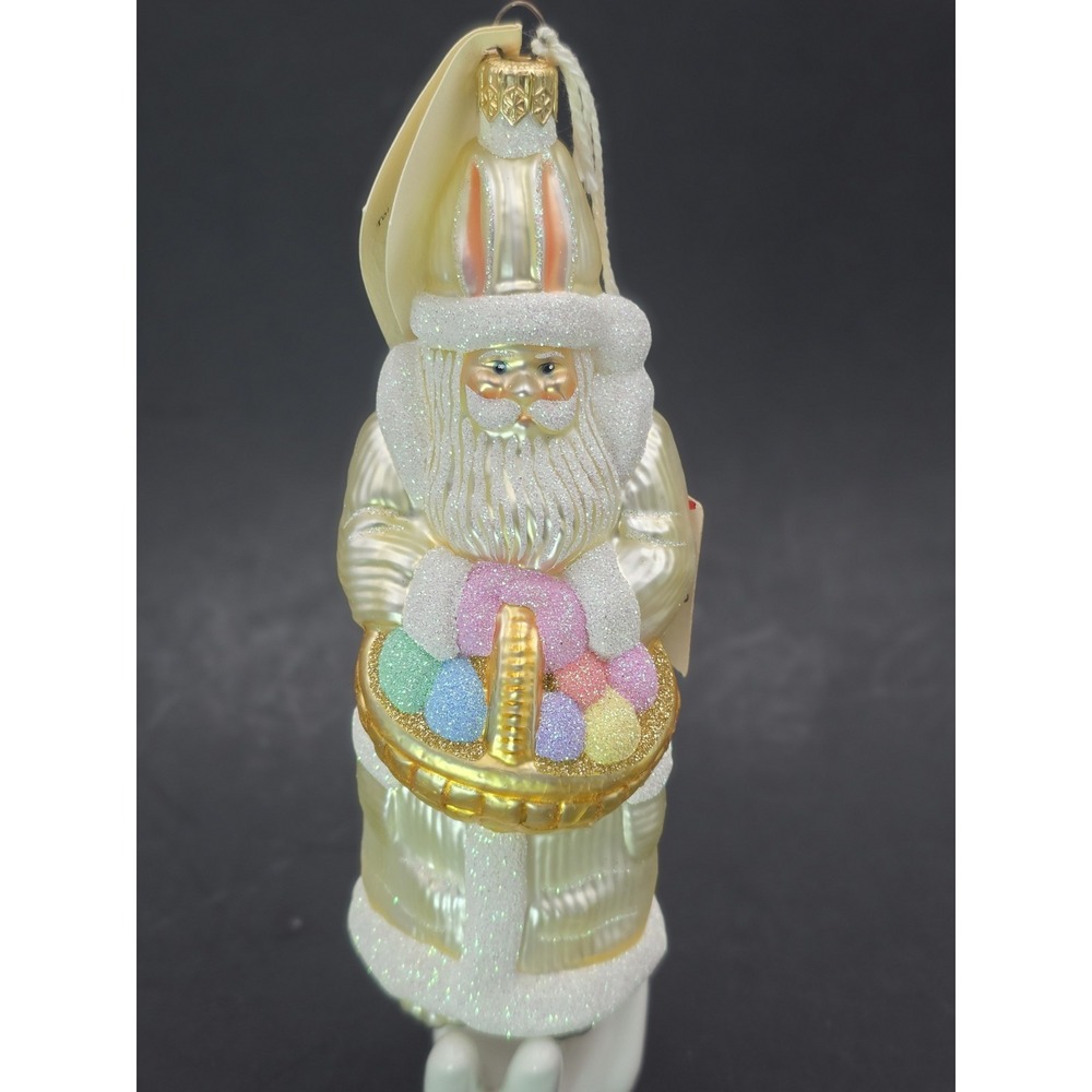 VTG Patricia Breen Easter Santa Glass Ornament‎ 1999 W/Tag 7" Hand Blown Bunny